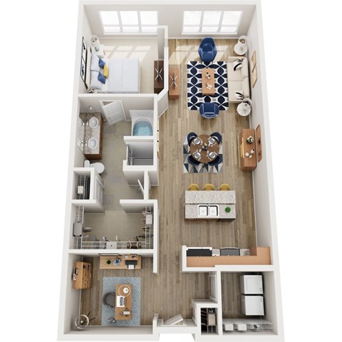 Floor plan for 1 bed, 1 bath, 1038 sqft